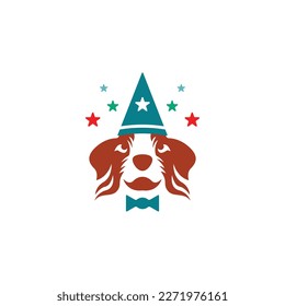 Dog Birthday logo, featuring a cute dog wearing a party hat, simple and modern. Suitable for any business.