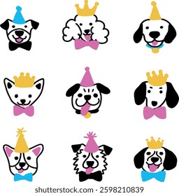 Dog Birthday and Party Illustration Set - Cute and Festive Design