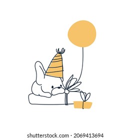 Dog. birthday party. Puppies bulldog at the party. Cartoon for design feast. Vector illustration