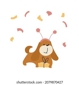 Dog. birthday party. Puppies at the party. Cartoon for design feast. Vector illustration