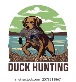 dog bite duck hunting illustration logo vector image t shirt