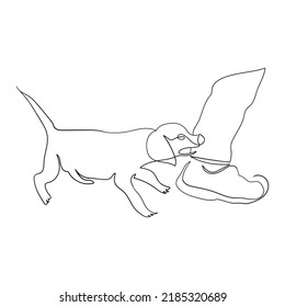 Dog bite line art drawing style, the dog sketch black linear isolated on white background, the dog line art vector illustration