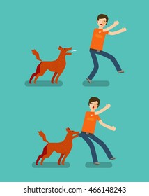 Dog Bite Man. Cartoon Vector Illustration