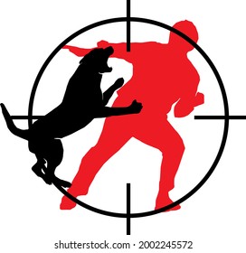 Dog bite a man with shot target  isolated on white background