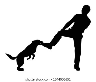 Dog bite man silhouette vector on white