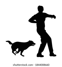 Dog bite man silhouette vector on white