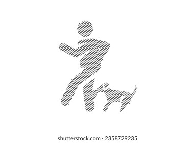 Hund beißt eine Männerkunst einzeln auf weißem Hintergrund