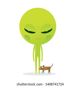 A dog biting alien isolated on white background. Vector illustration