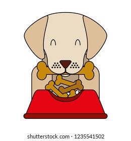 dog biting bone and bowl food