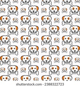 Dog biting bone smart seamless pattern design vector illustration background