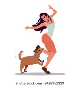 dog biting a girl's leg, vector illustration