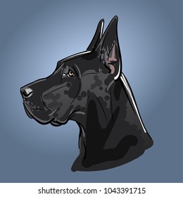 Dog Black Great Dane. Vector. Illustration.