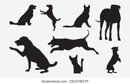 DOG black shape vector illustration set isolated on white background. EPS 10.