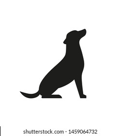Dog black silhouette isolated on white background. Sitting pet simple illustration. - Vector