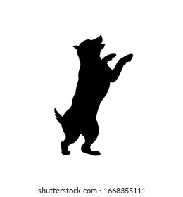 Dog. black silhouette of a dog. A large breed dog stands on its hind legs. Vector illustration isolated on white background