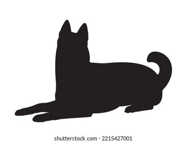 Dog. Black silhouette Siberian husky.Isolated background.sitting husky dog simple black and white design - vector outline and silhouette.
