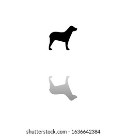 Dog. Black symbol on white background. Simple illustration. Flat Vector Icon. Mirror Reflection Shadow. Can be used in logo, web, mobile and UI UX project