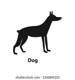 Dog black symbol simple fill on white background doberman pinscher text