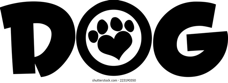 Dog Black Text With Love Paw Print Vector Illustration Isolated On White Background