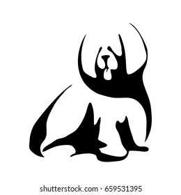 Dog. Black vector puppy on a white background. black & white. Watercolor, handmade, hand drawn