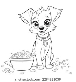 Dog, Black and white coloring pages for kids, simple lines, cartoon style, happy, cute, funny, animal in the world