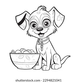 Dog, Black and white coloring pages for kids, simple lines, cartoon style, happy, cute, funny, animal in the world