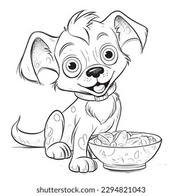 Dog, Black and white coloring pages for kids, simple lines, cartoon style, happy, cute, funny, animal in the world