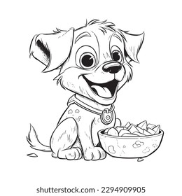 Dog, Black and white coloring pages for kids, simple lines, cartoon style, happy, cute, funny, animal in the world