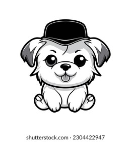 dog black and white hand drawn cartoon portrait. Dogs, pets themed design element, icon, sign, logo.
