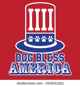 Dog Bless America Hat USA Flag Illustration