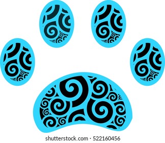 Dog blue paw print decorated with spirals