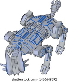 Dog blue robot, illustration, vector on white background.