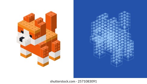 Dog blueprint project idea and implementation. Vector
