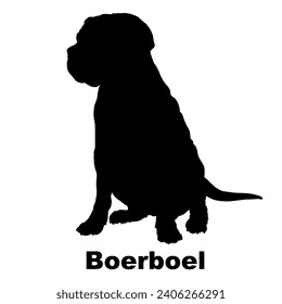 Dog Boerboel silhouette Breeds Bundle Dogs on the move. Dogs in different poses.
The dog jumps, the dog runs. The dog is sitting lying down playing
