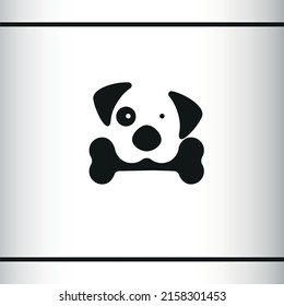 Dog with bone. Black and white simple logo design. Vector logo template.