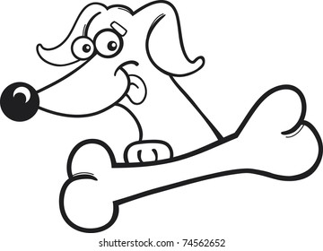 Dog with bone for coloring book