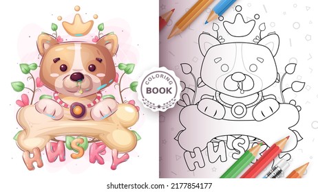 Dog with bone - coloring page