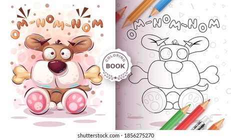 Dog with bone - coloring page. Vector eps 10