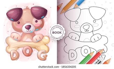 Dog with bone - coloring page. Vector eps 10