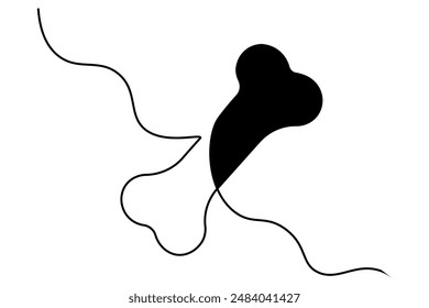Dog bone continuous one line drawing of isolated outline vector art illustration
