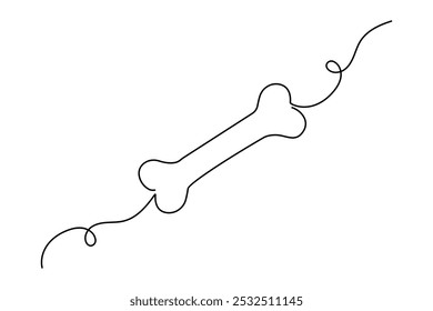 Dog bone continuous one line drawing with outline vector illustration