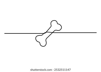 Dog bone continuous one line drawing with outline vector illustration