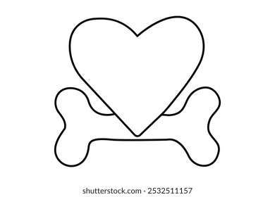 Dog bone continuous one line drawing with outline vector illustration