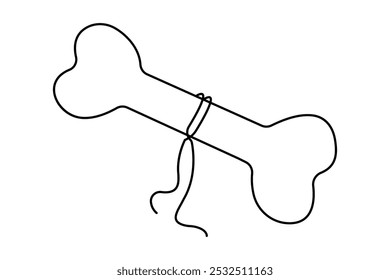 Dog bone continuous one line drawing with outline vector illustration