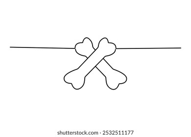 Dog bone continuous one line drawing with outline vector illustration