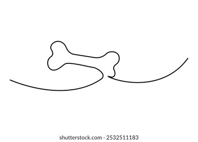 Dog bone continuous one line drawing with outline vector illustration