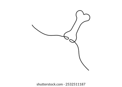Dog bone continuous one line drawing with outline vector illustration