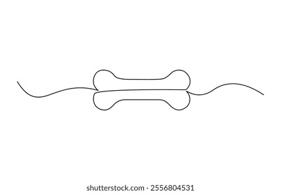 Dog bone continuous one line drawing of isolated outline vector art illustration, Vector continuous one line drawing of dog bone. Pro vector, Continuous one line drawing of bone.