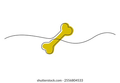 Dog bone continuous one line drawing of isolated outline vector art illustration, Vector continuous one line drawing of dog bone. Pro vector, Continuous one line drawing of bone.