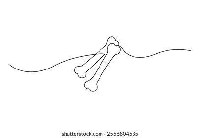 Dog bone continuous one line drawing of isolated outline vector art illustration, Vector continuous one line drawing of dog bone. Pro vector, Continuous one line drawing of bone.